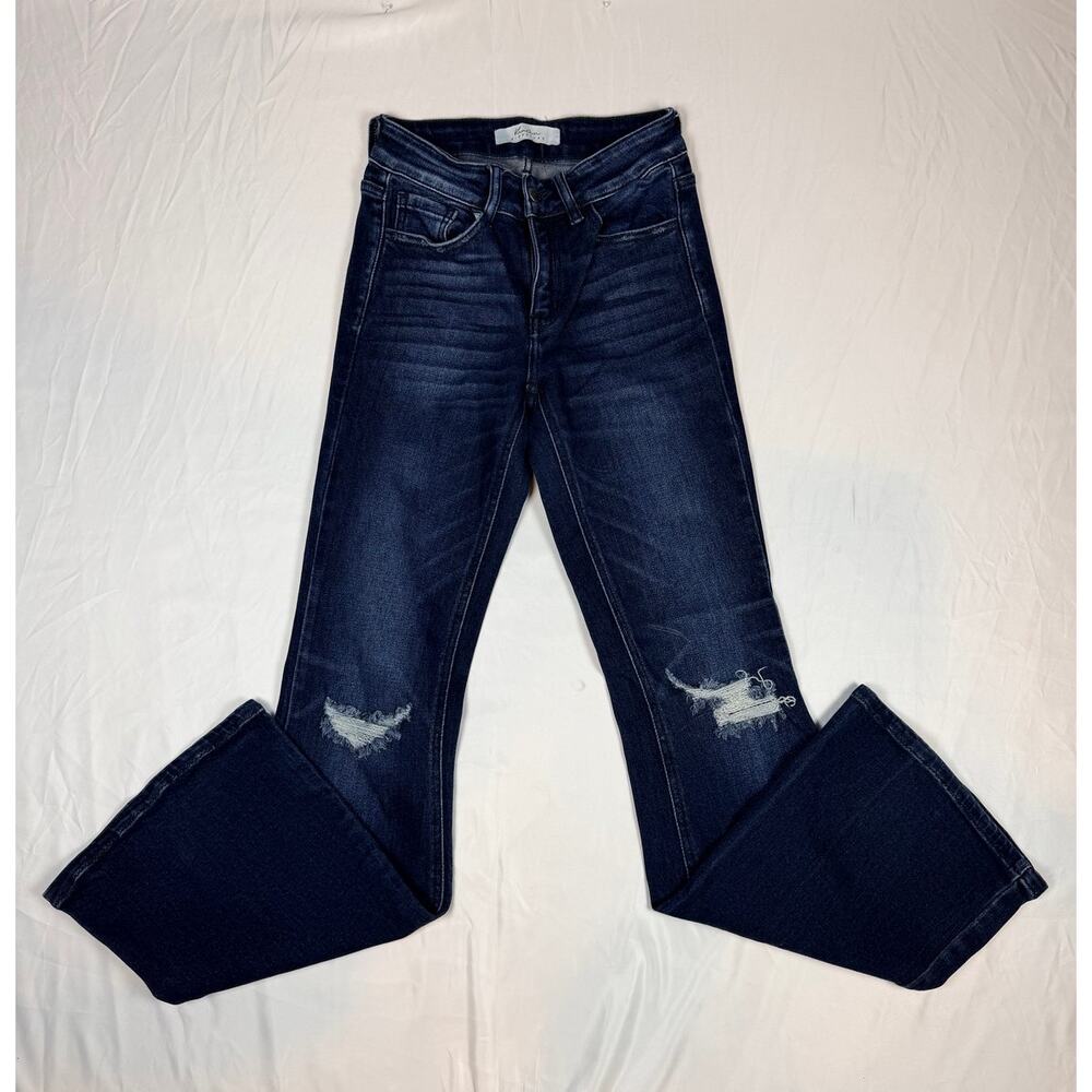 Kancan Dixie Ultra High Rise Flare w/ Distressed/Ripped Jeans Sz 25